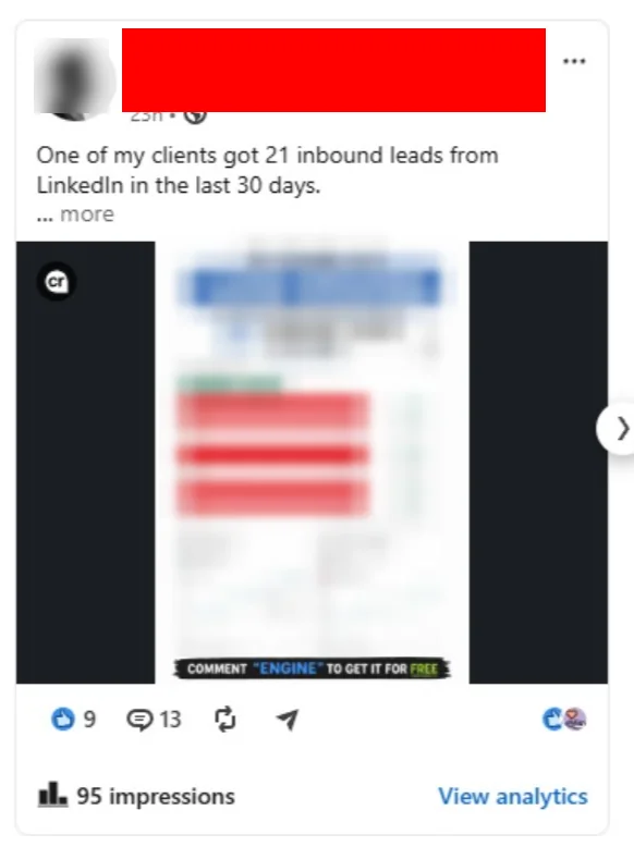 LinkedIn post capped at 95 views