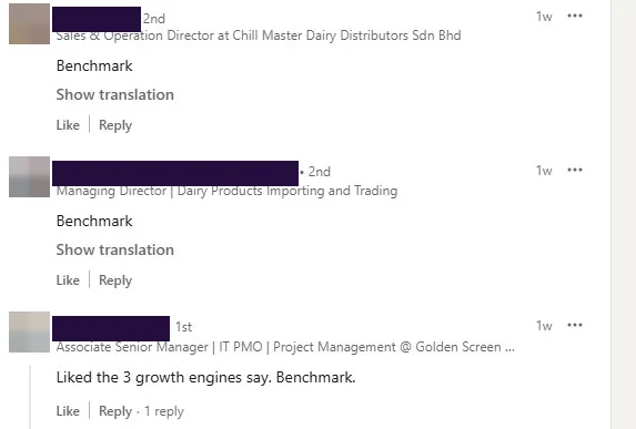 LinkedIn comment thread showing a sales and operations director, a managing director and a senior IT manager commenting the keyword
